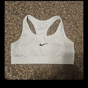 Nike White Dri-FIT Racerback Sports Bra with Black Swoosh
